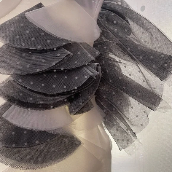 Elegant White and Gray Ruffle Top - Picture 2 of 7